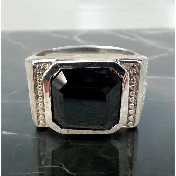 Men’s Gothic Biker Ring Black Stone Stainless Steel Vintage Style Goth Size 11 - Picture 1 of 4